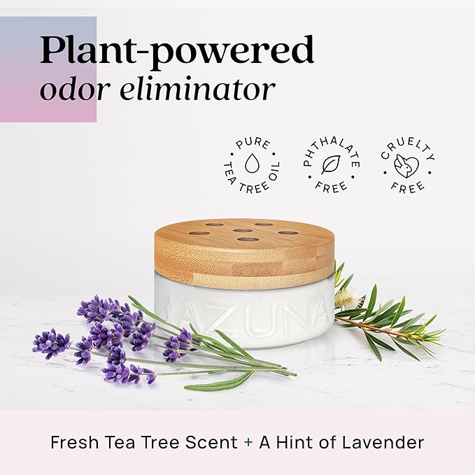 Azuna Air Freshener & Odor Eliminator for Strong Odor | 1 Room Kit Includes (1) Empty Luxe Glass Jar & 8oz Refill with Tea Tree Essential Oil Gel | Aromatherapy | Last 60-90 Days