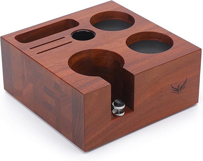 54mm Espresso Tamping Station Rosewood – Premium Organizer for Breville Espresso Machine Accessories Holder for Tamper, Funnel, WDT, Puck Screens, RDT | Barista Station Box