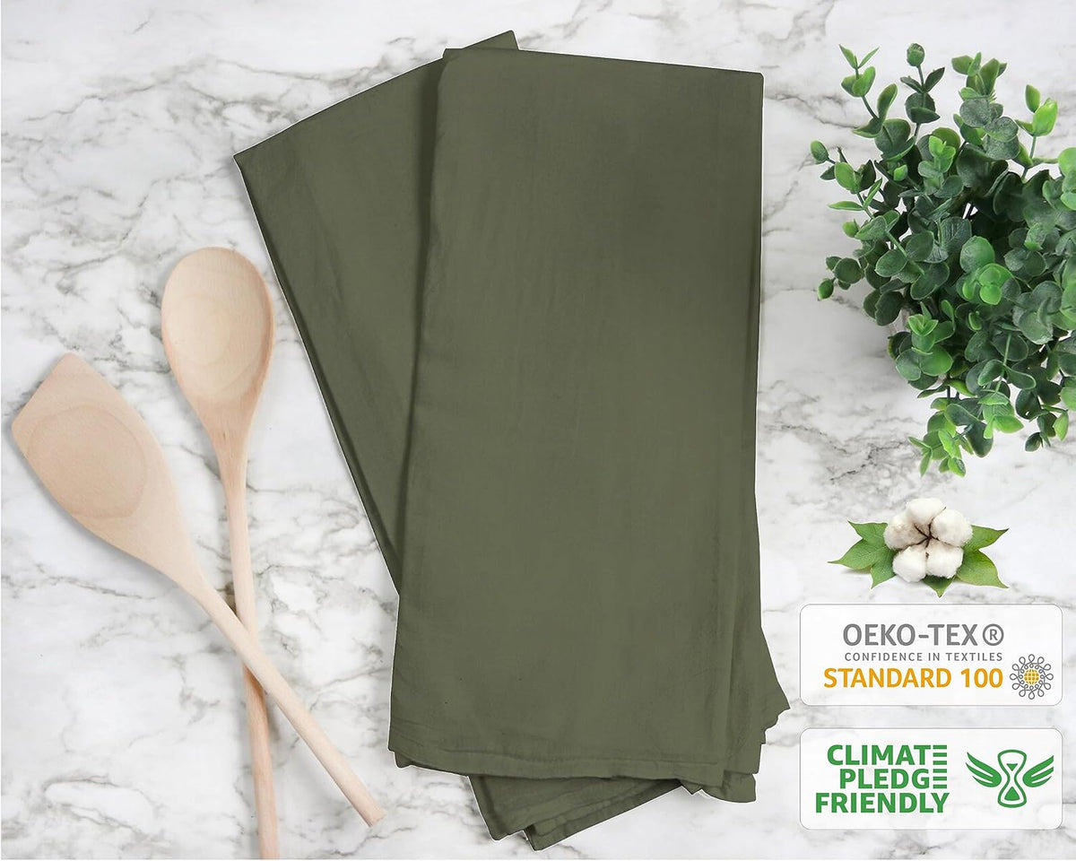 RUVANTI Flour Sack Towels 36 Pack 28x28 Inch, 100% Cotton Tea Towel, Reusable, Machine Washable, Absorbent BarTowels - Dish Cloth Perfect for Drying Dishes & Cleaning - Martini Olive