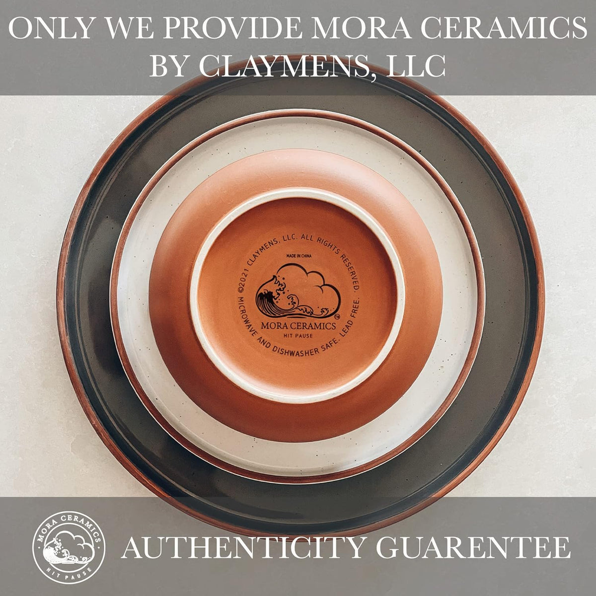 Mora Ceramic Flat Bowls Set of 4-25 oz- For Soup, Salad, Rice, Cereal, Breakfast, Dinner, Serving, Oatmeal, etc - Microwave, Dishwasher and Oven Safe Porcelain Bowl for Eating and Kitchen- Earl Grey