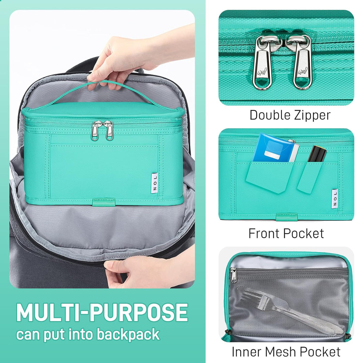 NOL Natural Organic Lifestyle Small Lunch Bag Mini Lunch Box Insulated Lunch Bag for Men/Women Leakproof Cooler Tote Bag Lightweight Nylon Waterproof Lunch Box For Work,Cyan