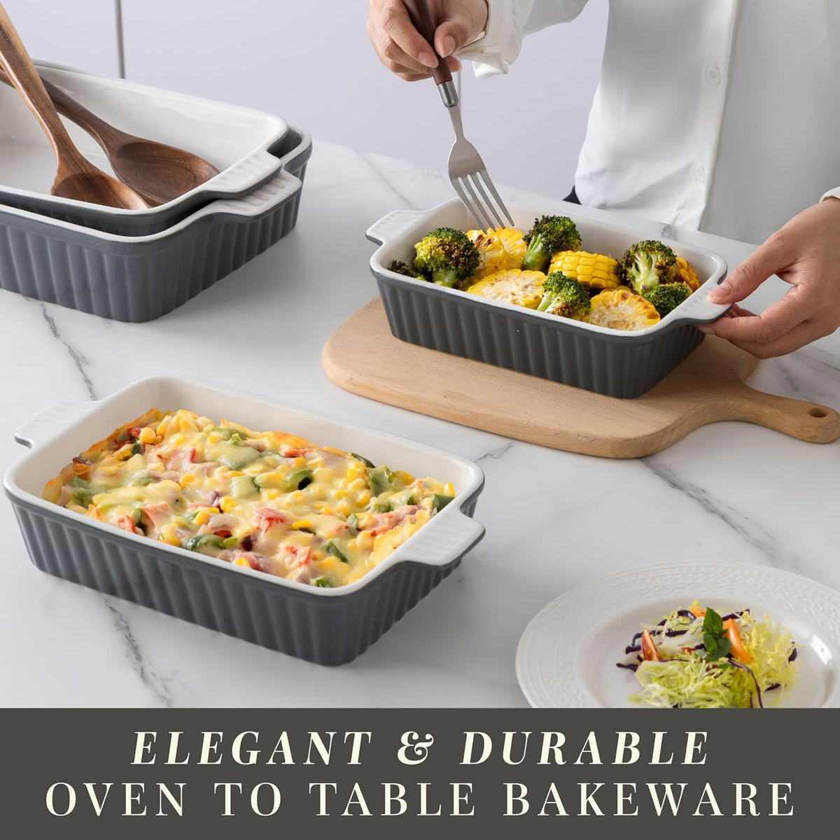 COOK WITH COLOR Casserole Dishes for Oven, Porcelain Baking Dishes, Ceramic Bakeware Sets of 4, Rectangular Pans Handles for Baking Cake Kitchen