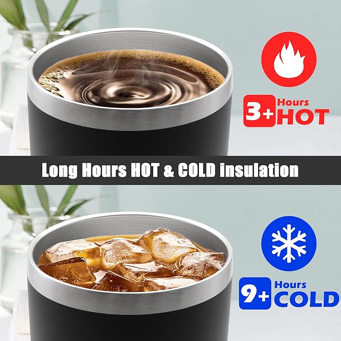 20 oz Tumbler Coffee Travel Tumblers Bulk with Lid Stainless Steel Double Wall Vacuum Insulated Mug Powder Coated Cups fit Car Cupholder for Hot and Cold - Black, 4Pack