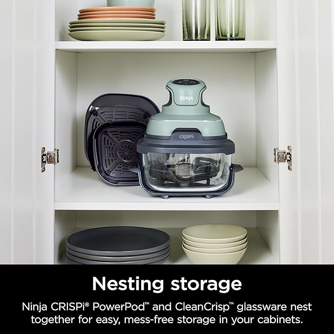 Ninja Crispi 4-in-1 Glass Air Fryer | 450°F | Non-Toxic | 4QT & 6-Cup Glass Containers w/Lids | Microwave, Freezer, Dishwasher Safe | Max Crisp, Air Fry, Bake, Recrisp | Green | FN101SG