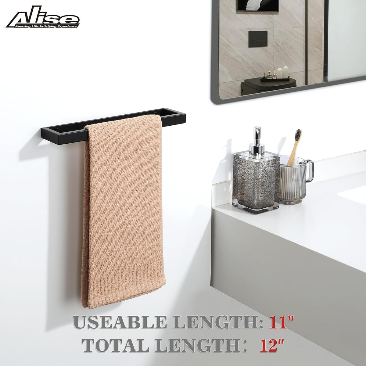 Alise Bath Towel Bars,12 Inch Towel Holder Towel Racks for Bathroom and Lavatory,SUS304 Stainless Steel Hand Towel Hanger Towel Rail Wall Mount,Matte Black GJF030-B