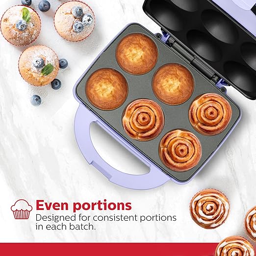 Holstein Housewares Non-Stick 6-Count Electric Cupcake Maker Machine – Bakes 6 Cupcakes, Muffins, Pizza Cups, Cinnamon Buns – Perfect for Gifts, Birthdays, Holidays, or Bake Sales, Lavender