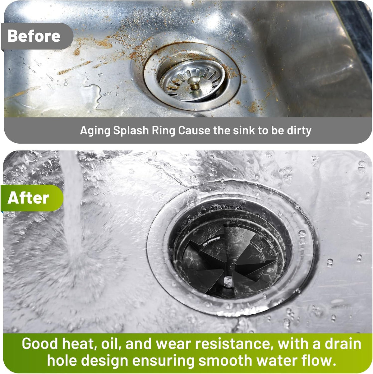 Garbage Disposal Splash Guard 3 3/8” Sink Baffle, Compatible with QCB-AM Replacement, Fits Evolution Series Models, Upgraded Removable Quiet Sink Guard, Garbage Disposal Accessories