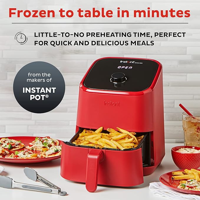 Instant Pot Vortex 2QT Mini Air Fryer, Small Air fryer that Crisps,Reheats,Bakes,Roasts for Quick Easy Meals,Includes over 100 In-App Recipes, is Dishwasher-Safe, from the Makers of Instant Pot, Red