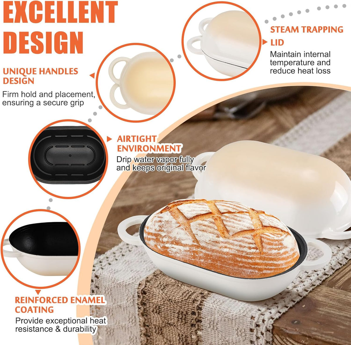 Enameled Cast Iron Bread Oven, 5QT Loaf Cast Iron Bread Pan with Lid, Oval Dutch Oven for Homemade Bread Baking (Gradient Caramel)