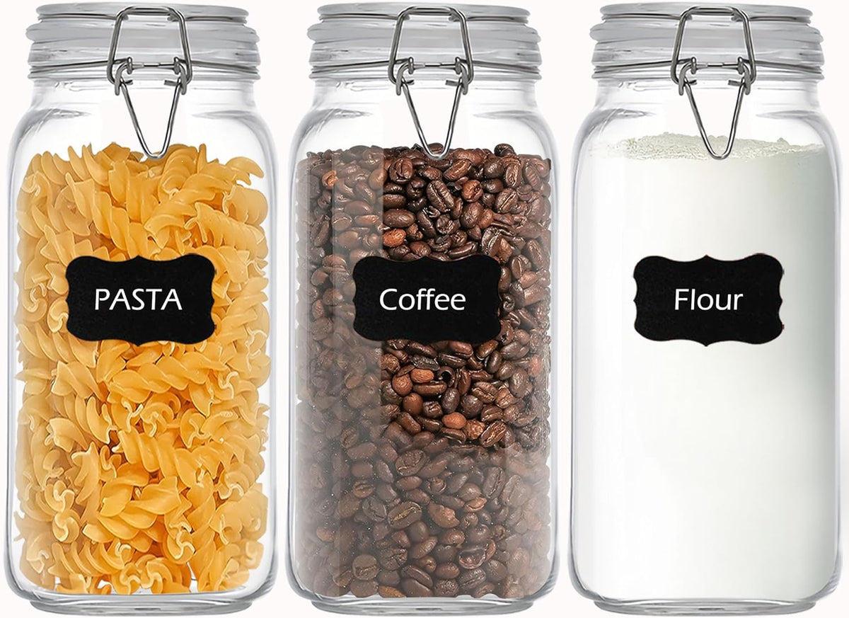 78oz Square Glass Food Storage Jars Storage Container with Clear Preserving Seal Wire Clip Fastening for Kitchen Canning Flour, Cereal, Pasta, Sugar, Beans