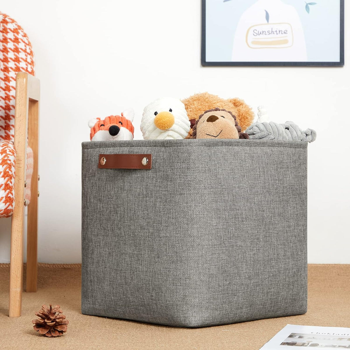 DULLEMELO 12 inch Cube Storage Bins, Large Collapsible Grey Storage Baskets for Square Cubes Organizing, Fabric Boxes Bins for Shelves Nursery Home Office Storage(4 Pack - 12" Grey)