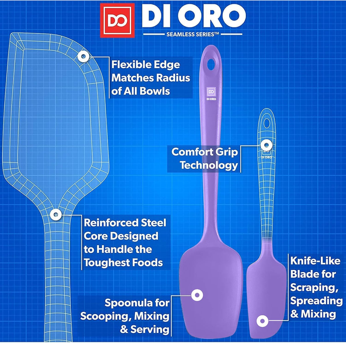 DI ORO Silicone Spatula Set - Rubber Kitchen Spatulas for Baking, Cooking, & Mixing - 600°F Heat-Resistant & BPA Free Silicone Scraper Spatulas for Nonstick Cookware - Dishwasher Safe (5pc, Lavender)