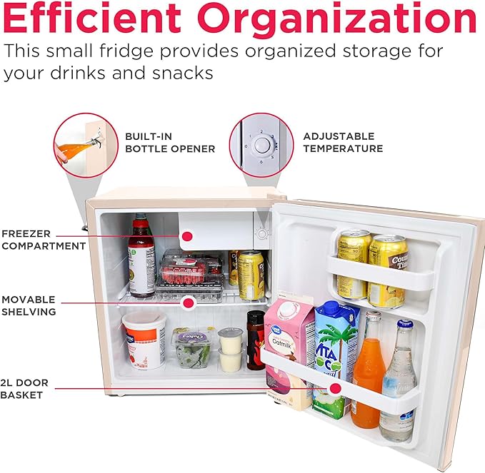 Frigidaire Coral EFR176- AMZ EFR176 Retro Mini Refrigerator-Energy Saving-Adjustable Thermostat Control-Side Mounted Bottle Opener-Ideal for for Dorm, Office, RV, Garage, Apartment 1.6 Cubic Feet