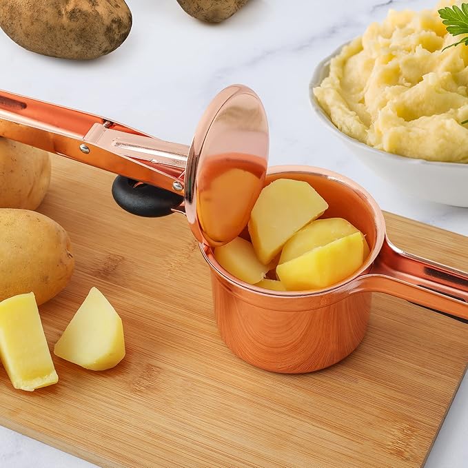 Zulay Kitchen Premium Large 15oz Potato Ricer, Heavy Duty Professional Stainless Steel Potato Masher and Ricer Kitchen Tool, Press and Mash Kitchen Gadget - Rose Gold