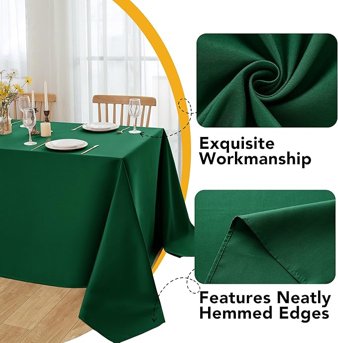 10-Pack Hunter Green Tablecloths for Rectangle Tables, 60 x 120 Inches, Stain-Resistant Polyester Fabric for 6 Foot Tables - Washable Table Covers for Weddings, Birthday Parties, Events
