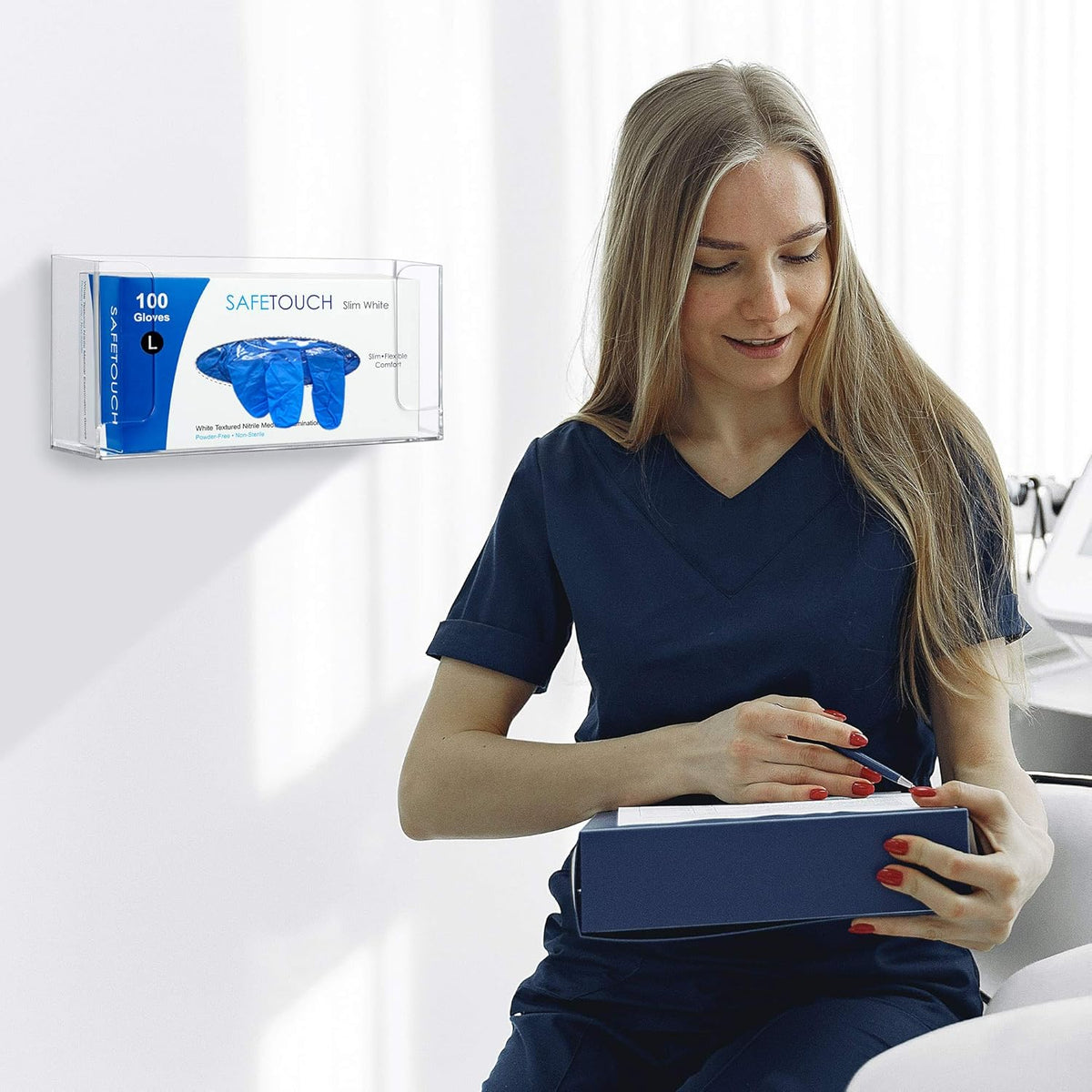 Amazing Abby Acrylic Glove Box Holder, Wall-Mounted Glove Dispenser, Floating Glove Box Organizer, Small Size (for 1 Box), 10.5" W x 5.0" H x 3.5" D (Mounting Hardware Included)