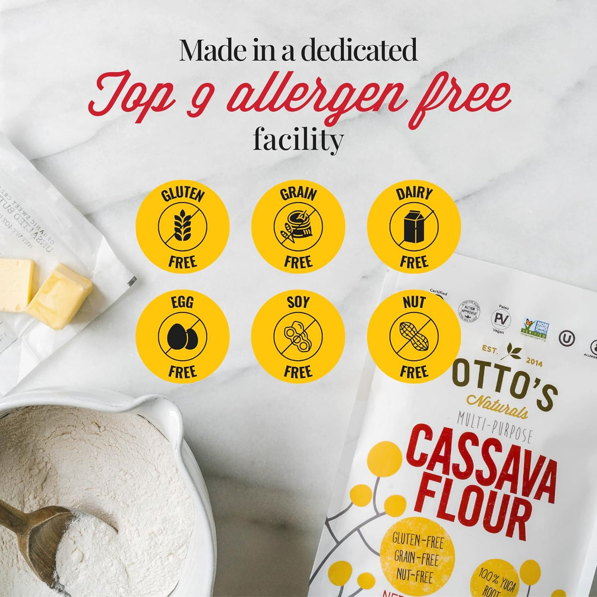 Otto's Naturals Organic Multi-Purpose Cassava Flour, Gluten-Free, Grain, Nut and Gum-Free, 1-to-1 Wheat Alternative, Paleo, AIP, 1.5 lb