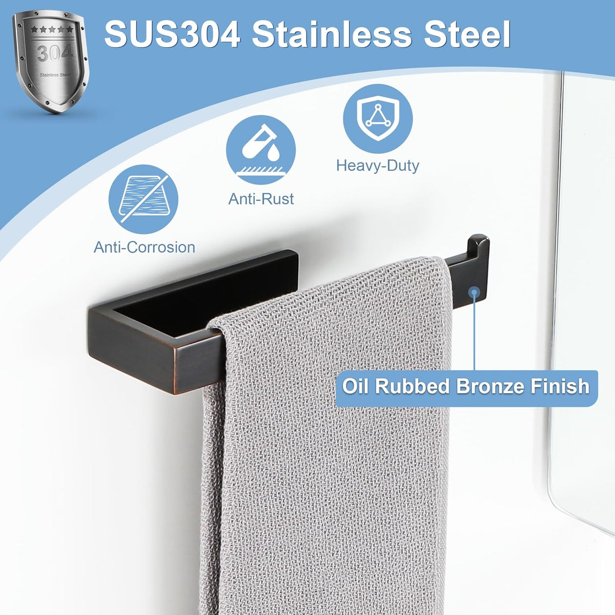 Sayayo Towel Ring for Bathroom, Oil Rubbed Bronze Towel Bar for Bathroom Wall, 10 Inch Hand Towel Holder for Kitchen, SUS304 Stainless Steel Towel Rack Modern Square
