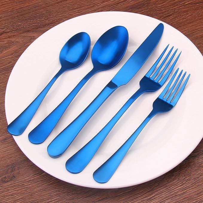 Matte Blue Silverware Set, Satin Finish 20-Piece Stainless Steel Flatware Set, Kitchen Utensil Set Service for 4, Tableware Cutlery Set for Home and Restaurant, Dishwasher Safe