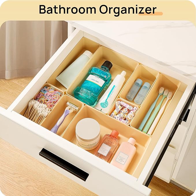Vtopmart 25 PCS Plastic Drawer Organizers Set, 4-Size Versatile Bathroom and Vanity Drawer Organizer Trays, Storage Bins for Makeup, Bedroom, Kitchen Gadgets Utensils and Office
