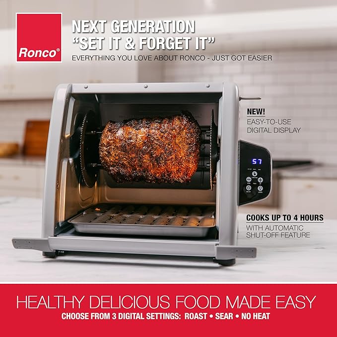 Ronco 6000 Platinum Series Rotisserie Oven, Digital Display, 12-Pound Capacity, Auto Shutoff, Includes Rotisserie Spit, Multi-Purpose Basket, 3 Cooking Functions: Rotisserie, Sear and No Heat Rotation
