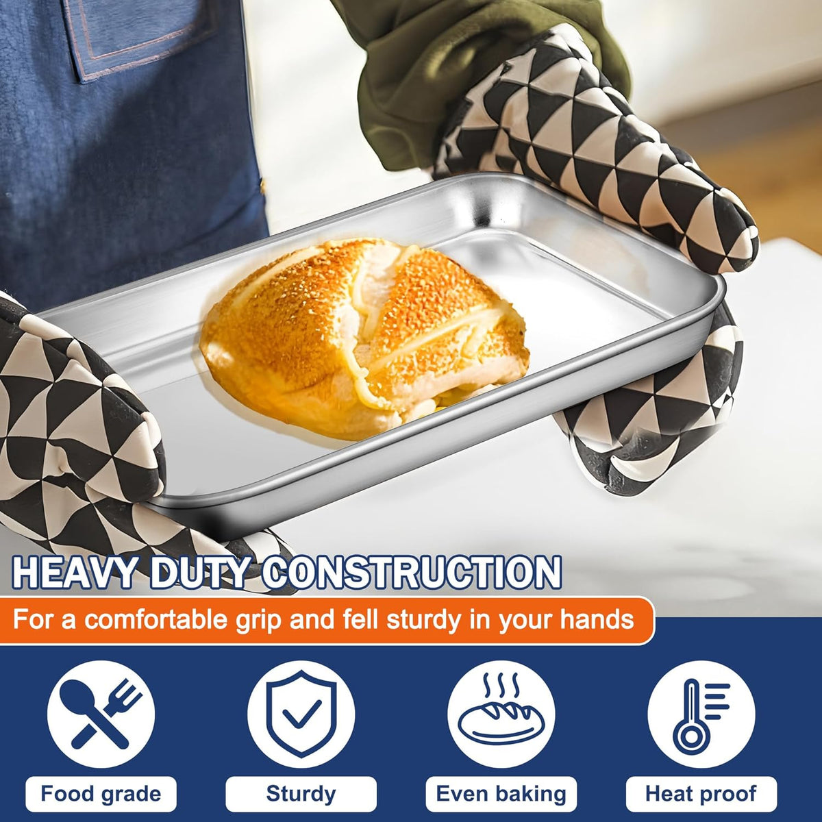 P&P CHEF 9 Inch Baking Cookie Sheet, Oven Pan Tray Stainless Steel Sheet Pan for Kitchen, Oven Bakeware for Multi Uses, Shiny Look & Dishwasher Safe, Healthy & Heavy Duty, 1Pc