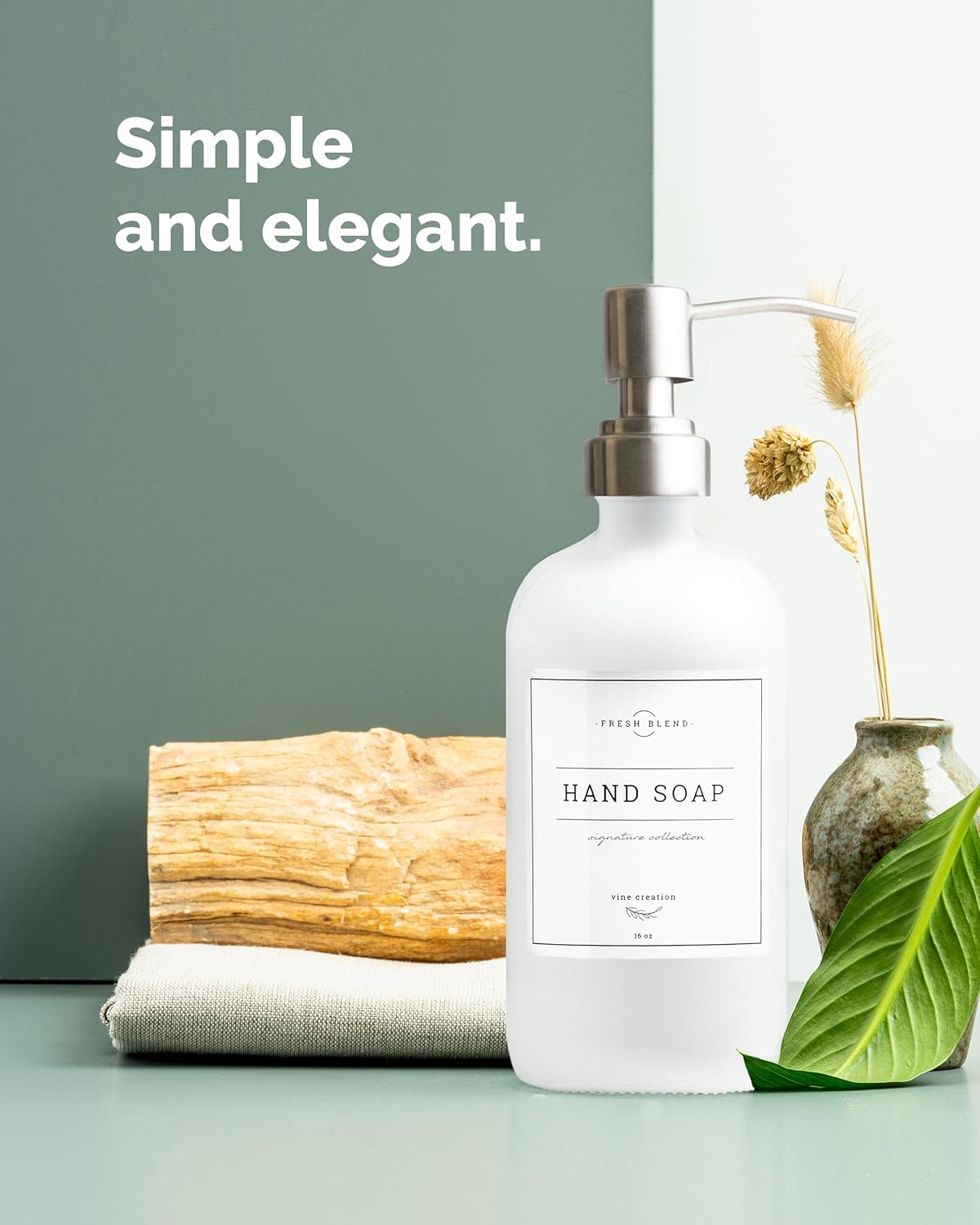 Vine Creations White Glass Soap Dispenser, 2 Pack Kitchen Soap Dispenser Set with Stainless Steel Pump, 16 oz Dish Soap and Hand Soap Dispensers for Bathroom with Waterproof Labels