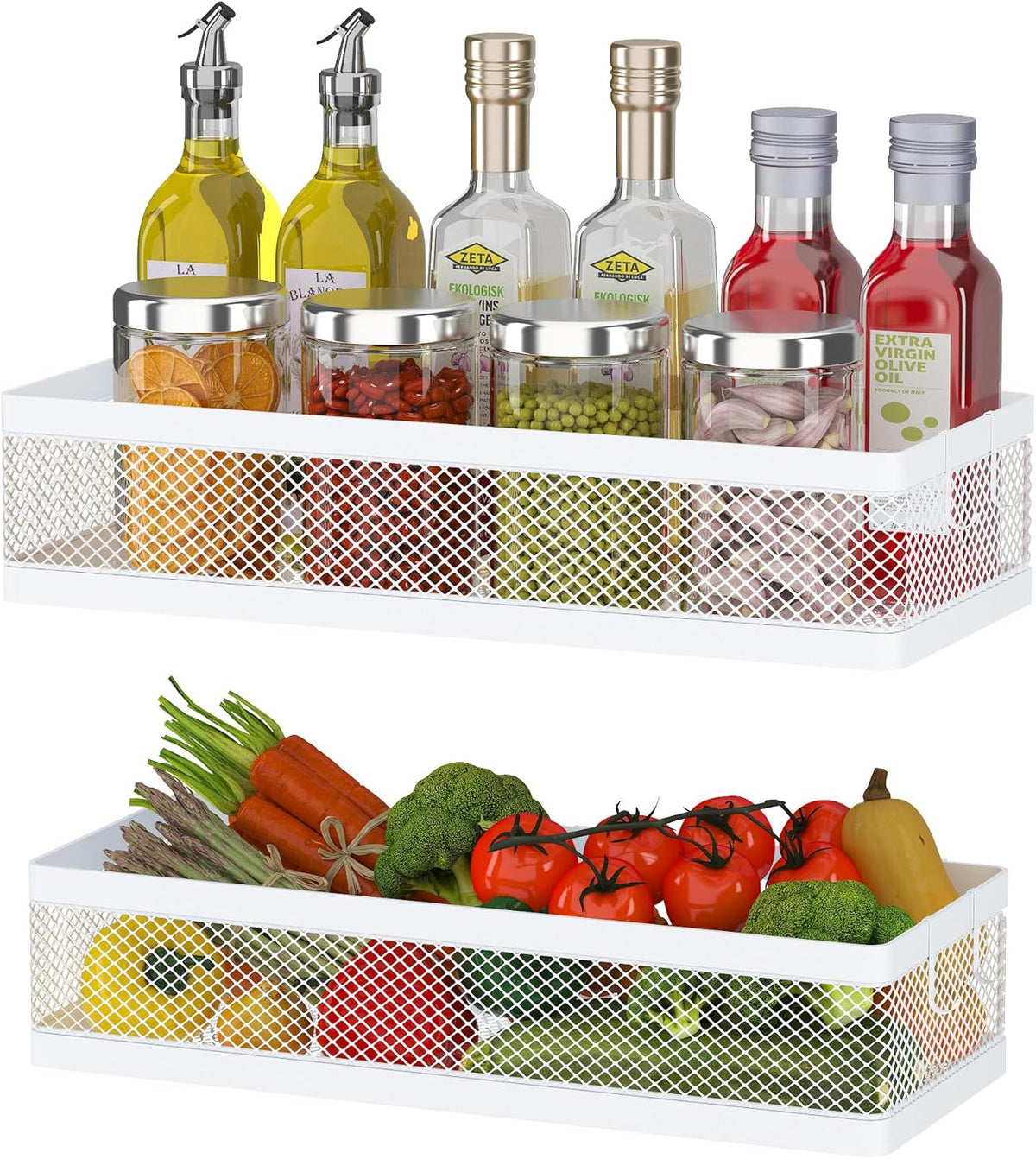PUSDON Hanging Storage Baskets Organizer Wall Mount, Metal Wire Storage Bin Rack for Kitchen Bathroom Shower Spice Shelf Home Decor Essentials White-2 Packs (Netting)