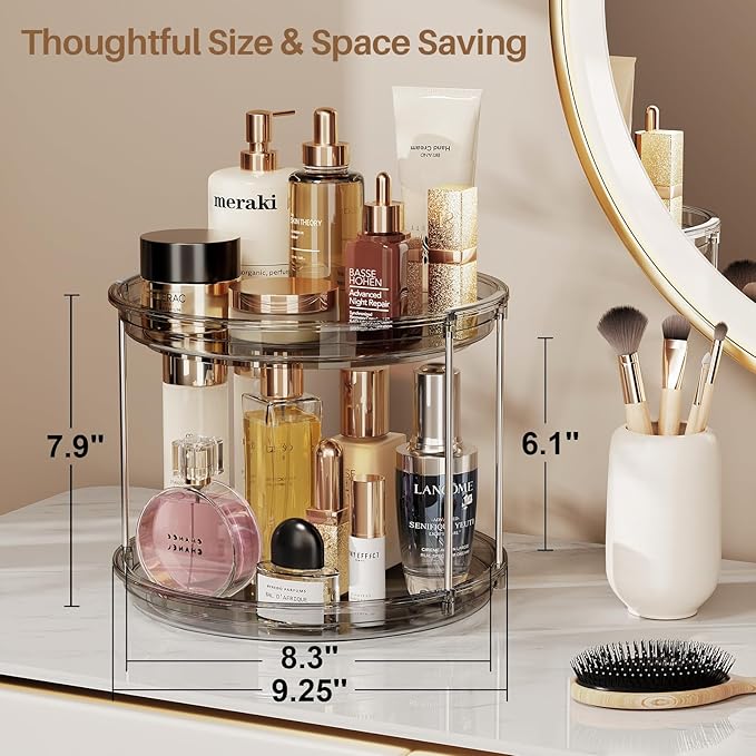 LAMU 2 Tier Lazy Susan Turntable Organizer 9.25'' Rotating Spice Rack Organization for Cabinet, Kitchen, Pantry, Countertop, Bathroom, Vanity, Medicine Cabinet Organizer, Grey