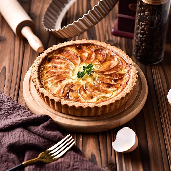 8-Inch Non-Stick Round Tart Pan with Removable Loose Bottom, Quiche Pan for Oven Baking (Champagne Gold)