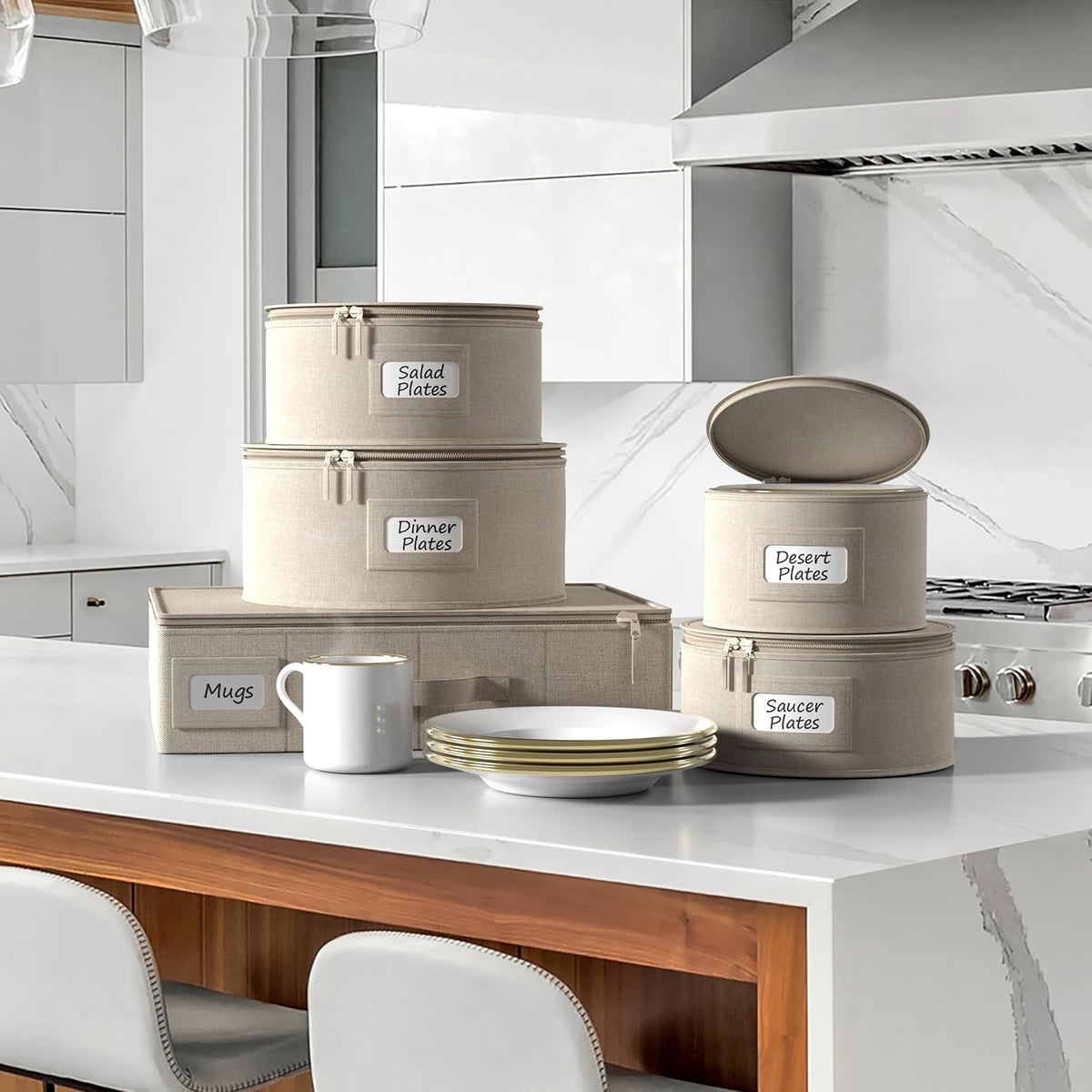 Sorbus China Storage Containers Hard Shell - Glass & Dish Storage Containers for Transport, Moving, Party - 5 Pc. Stackable Plate Storage Set for Dinnerware, Mugs, Cups - Felt Plate Protector included