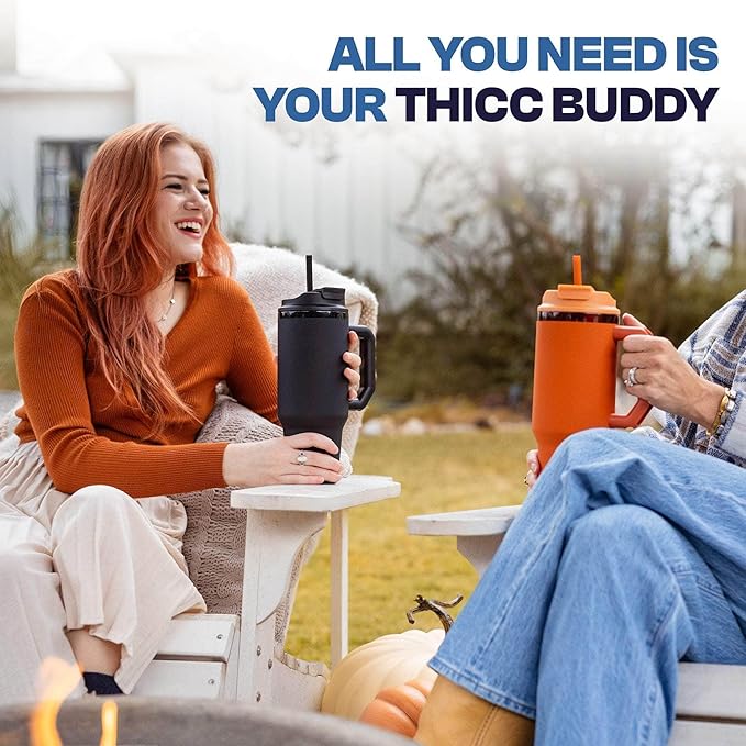 Thicc Buddy - 40 oz Stainless Steel Vacuum Insulated Tumbler with Lid and Straw for Water - Travel Mug Cupholder Friendly - Gifts for Women Men Him Her (Silver Sleigh)