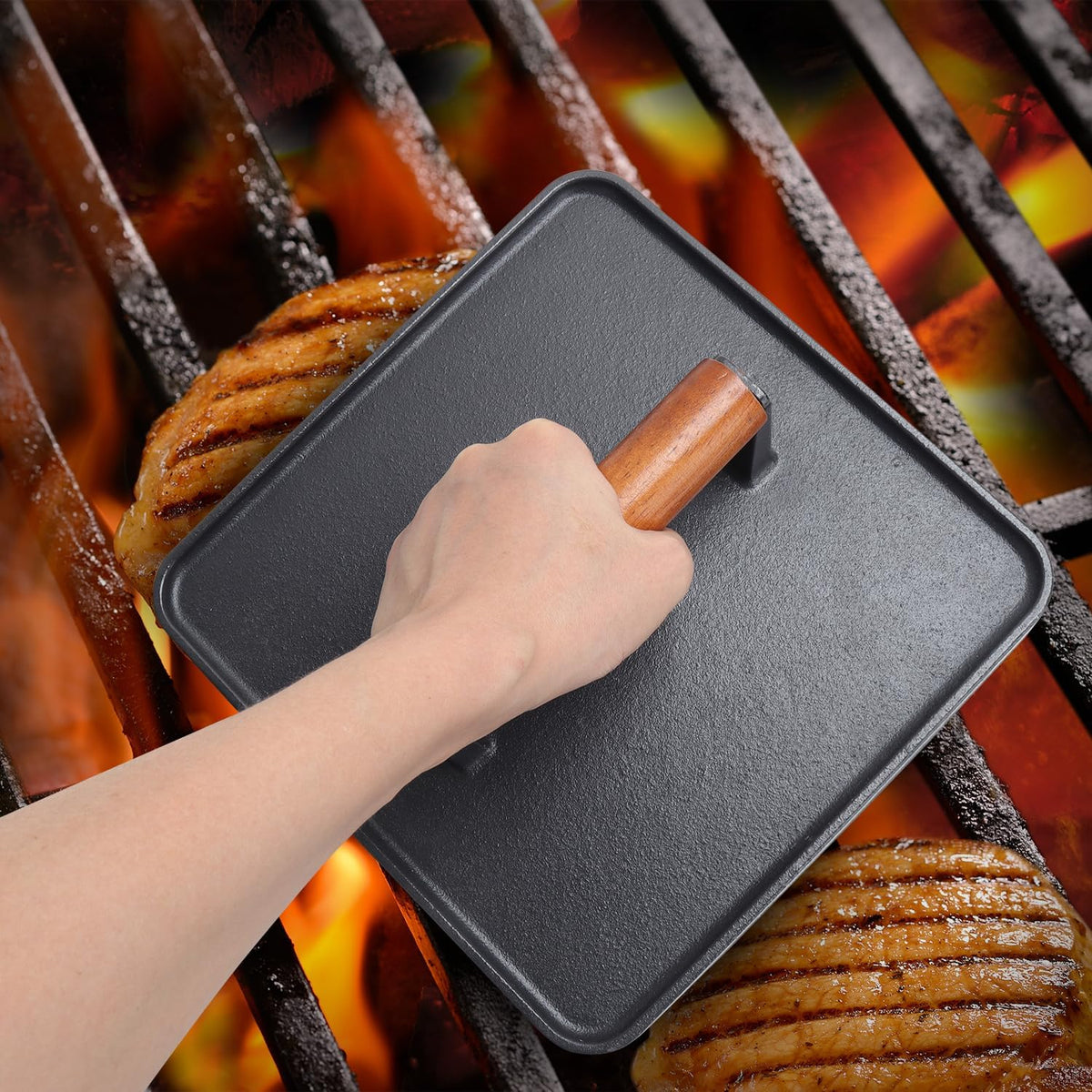 SafBbcue 10" Square Cast Iron Burger Press Smash Burger Griddle Weight Press for Blackstone, Pitboss, Camp Chef Flat Top Grills Accessories, Bacon Press for griddle for Grill Cooking Accessories, 2PCS