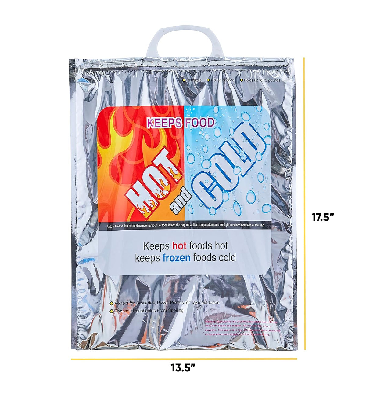 Superio Hot and Cold Insulated Bags for Food Delivery, Grocery Shopping Bags, Food Storage for Hot and Frozen Food for Travel, Disposable Cooler Bag, Reinforced Thermal Lunch Bag (6, 13.5"x17.5")