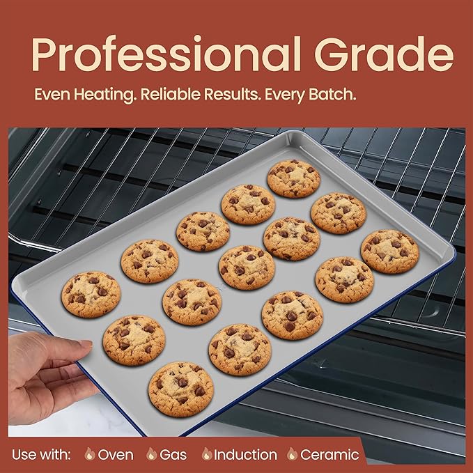 Bakken 8-Piece Stackable Bakeware Set – Ceramic Non-Stick, Oven-Safe Baking Sheets & Pans, PTFE/PFOA/PFOS-Free, Ergonomic Handles, Includes Cooling Rack – Healthy, Non-Toxic Baking Essentials