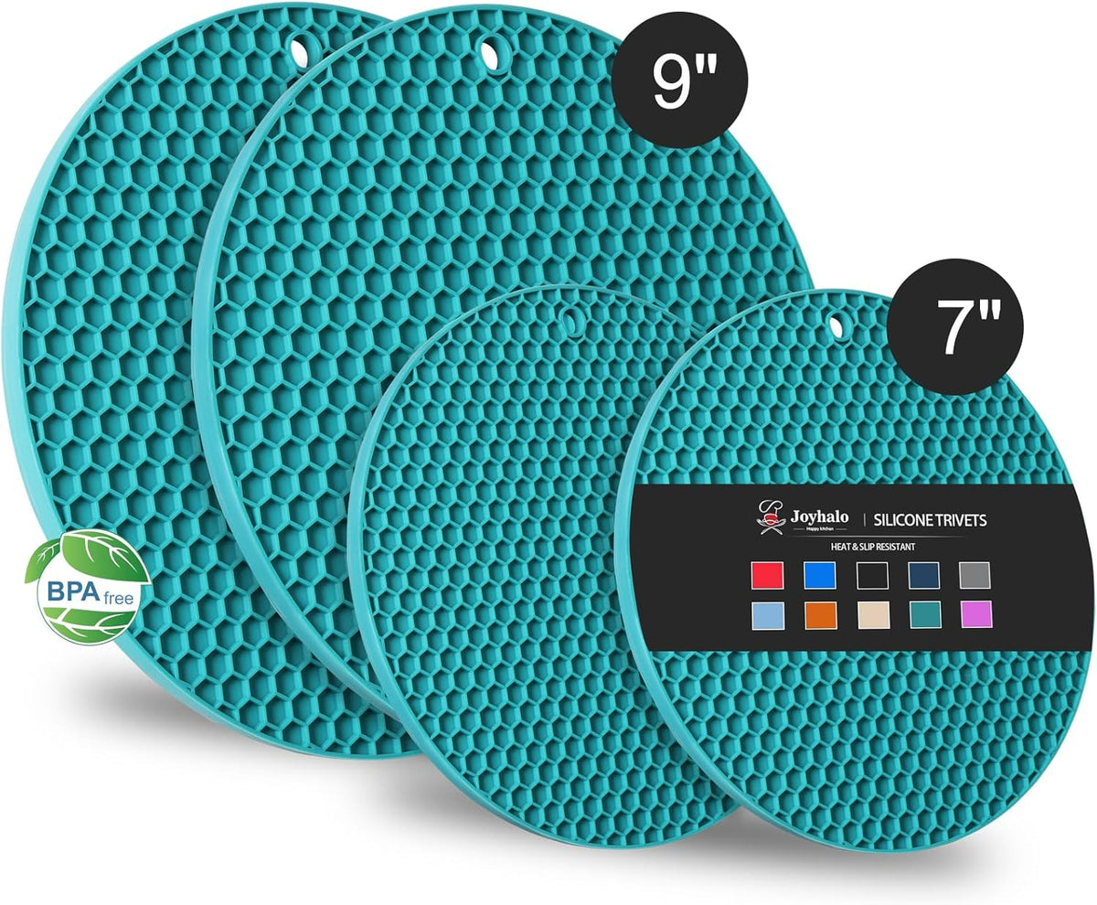 Joyhalo Trivets for Hot Dishes - Hot Pads for Kitchen, Silicone Pot Holders for Hot Pots and Pans, Silicone Mats for Kitchen Countertops, Table, Flexible Easy to Wash and Dry, Green