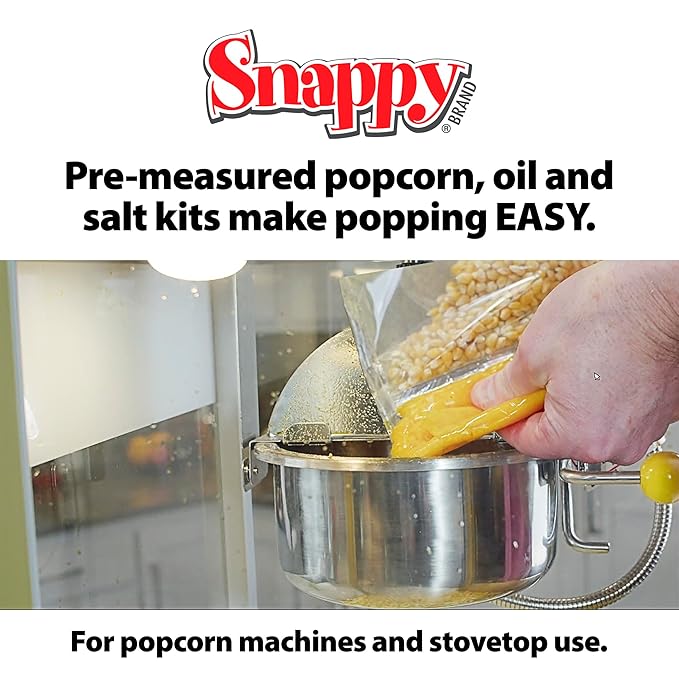 Snappy Snap-Paks All in One Popcorn Portion Packets for 8 oz Popping Machine, Kernels, Oil, and Salt, 24 Count