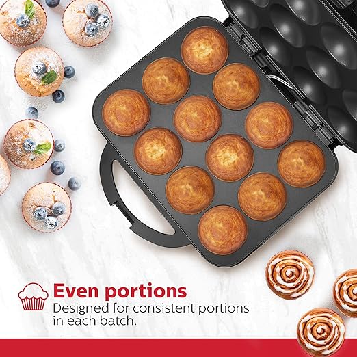 Holstein Housewares Non-Stick 12-Count Electric Cupcake Maker Machine – Bakes 12 Cupcakes, Muffins, Pizza Cups, Cinnamon Buns – Perfect for Gifts, Birthdays, Holidays, or Bake Sales, Black