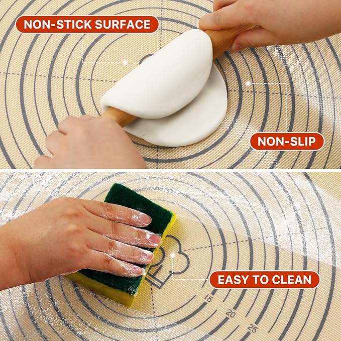 Silicone Pastry Mat, 36" x 24" Extra Large Non Stick Baking Mat with Measurement Non-slip Silicone Dough Rolling Mat for Making Cookies, Oven Liner, Fondant/Pie Crust Mat