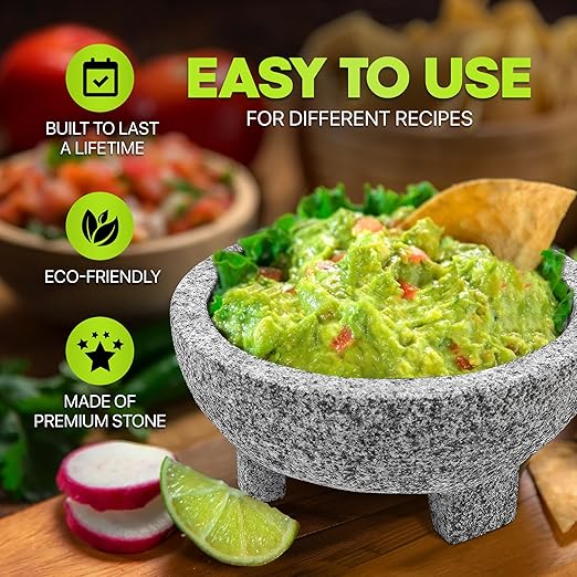 Umien™ Granite Mortar and Pestle Set - 100% Granite - 3.5-Cups - 8-Inch – Avocado Tool Included – Natural Stone Molcajete for Spices, Pestos, & Guacamole (Grey) - Stone Grinder - Guacamole
