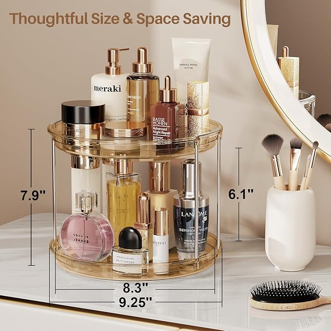 LAMU 2 Tier Lazy Susan Turntable Organizer 9.25'' Rotating Spice Rack Organization for Cabinet, Kitchen, Pantry, Countertop, Bathroom, Vanity, Medicine Cabinet Organizer, Amber
