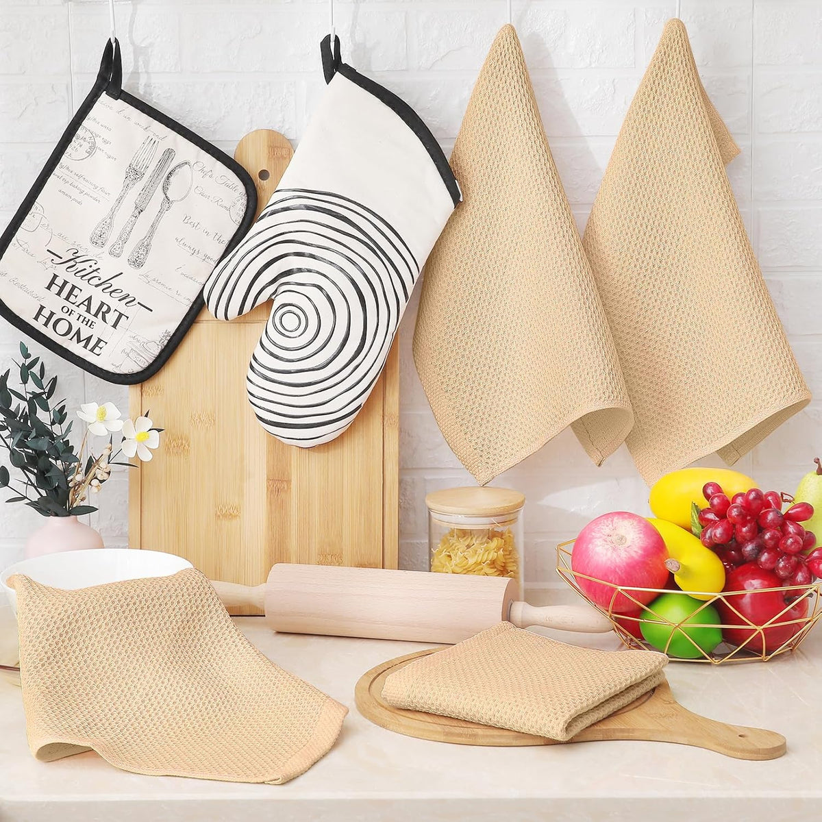 Homaxy 100% Cotton Waffle Weave Kitchen Dish Cloths, Ultra Soft Absorbent Quick Drying Dish Towels, 12 x 12 Inches, 6-Pack, Apricot