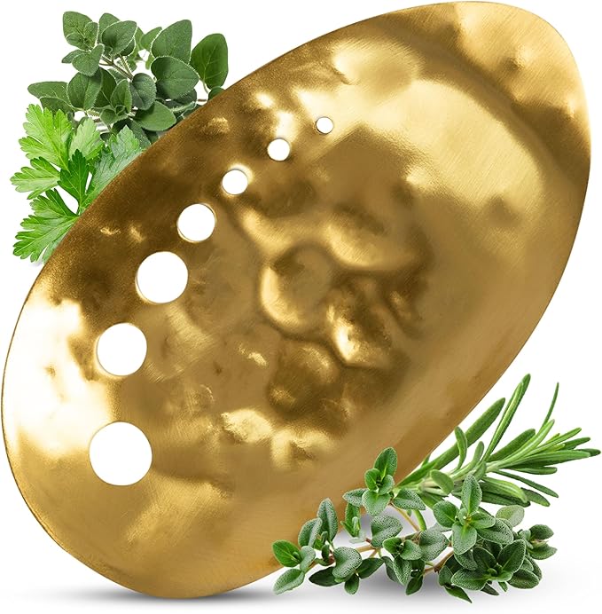 Brass Herb Stripper Bowl 7 Hole Sizes Shred & Catch Herbs & Greens 5.5 x 3.5 In. AH-STBS-2023