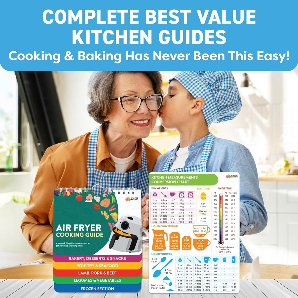 Air Fryer Cheat Sheet & Kitchen Conversion Chart Magnets - Set of Air Fryer Cooking Guide Booklet & Measurements Conversion Chart - Air Fryer Baking Kitchen Accessories - Kitchen Gifts Gadgets 2025