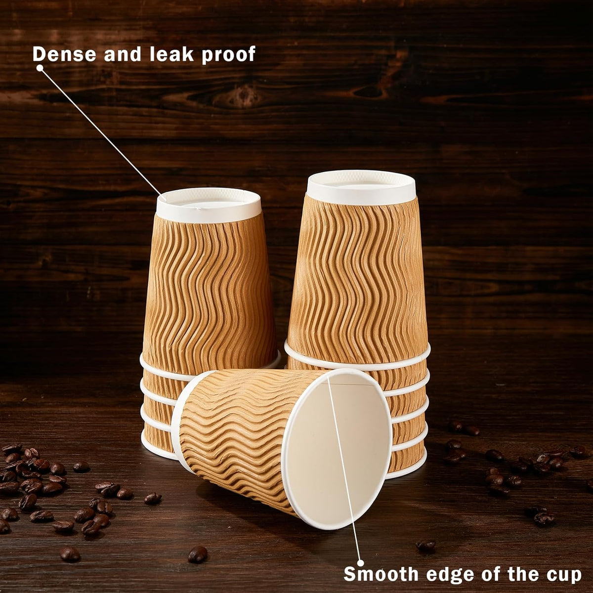 120 Pack 12 oz Coffee Cups, Disposable Corrugated Insulated Ripple Wall Paper Coffee Cups 12oz for Hot or Cold Drinks Office Home Cafe Party Travel (Champagne)
