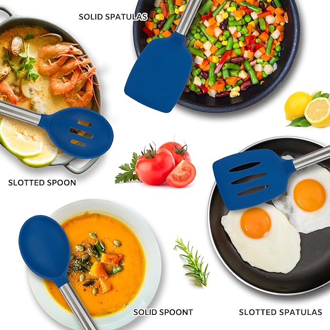 Kitchen Utensils Set of 4 Pack,Silicone Cooking Utensils Set for Nonstick Cookware,Perfect for Baking and Mixing,Spatula Set BPA Free,Dishwasher Safe,Blue