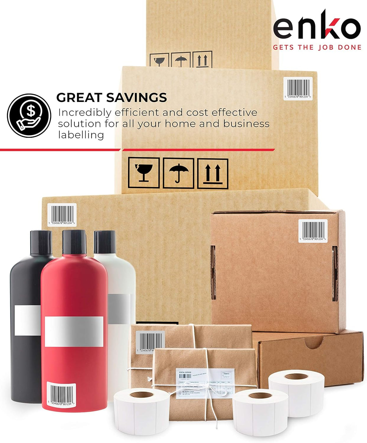 enKo [3 Rolls, 1860 Labels] 4 x 2-1/2 inches Direct Thermal Labels, FBA Stickers, FNSKU Label Compatible for Zebra/Eltron