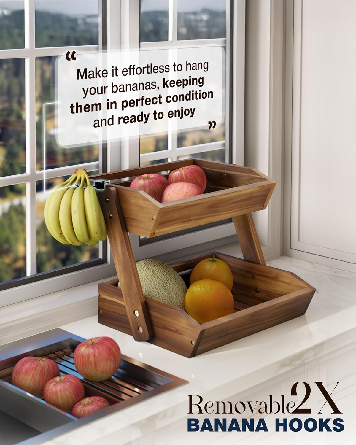 Fruit Basket, Fruit Bowl, 2 Tier Fruit Basket for Kitchen Counter, Produce Stand Storage Holder, Heavy Duty/Multipurpose/Large Capacity for Onion Potato, Vegetables, Spice Jars, Bread Storage