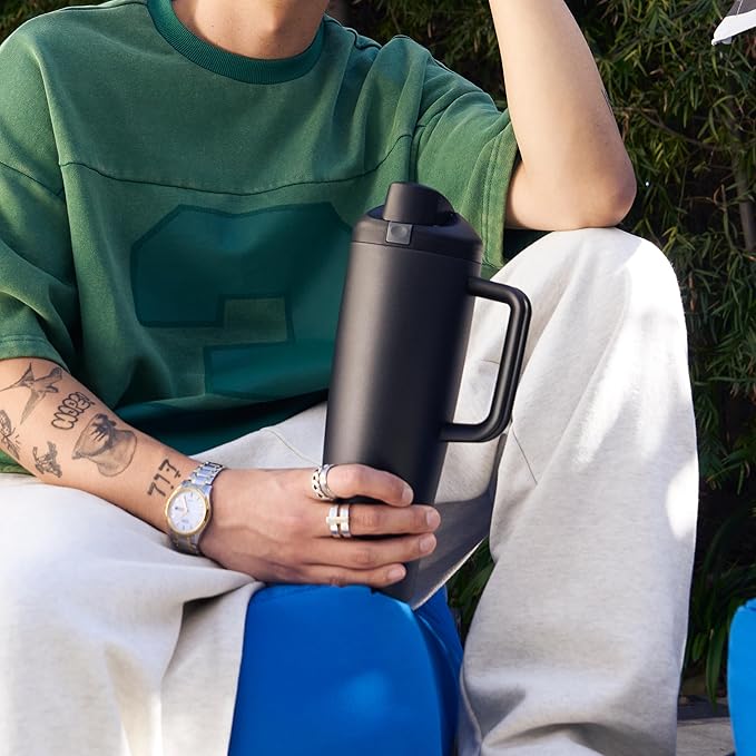 Owala FreeSip Tumbler Insulated Stainless Steel Water Bottle with Built-in Straw and Side Handle, For Travel, Work, School, and Sports, 40oz, BPA Free, Leak Proof, Foggy Tide