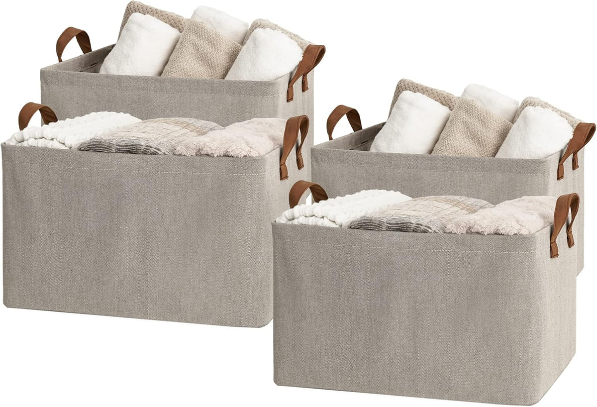 StorageWorks Storage Baskets for Shelves with Metal Frame, Organizing Bins, Fiber Shelf Baskets, Brown and Beige, 4-Pack